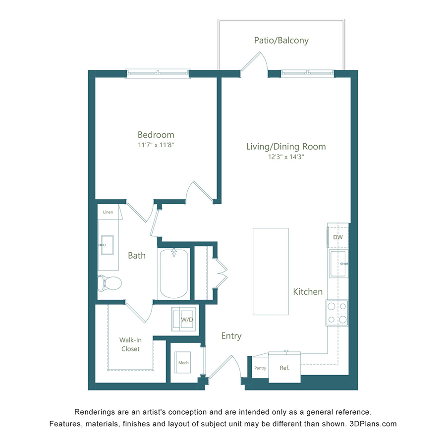 A3 | 1 Bed | 1 Bath - Color Scheme 1 floorplan layout