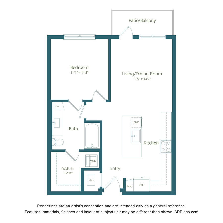 A1 ALT | 1 Bed | 1 Bath - Color Scheme 2 floorplan layout
