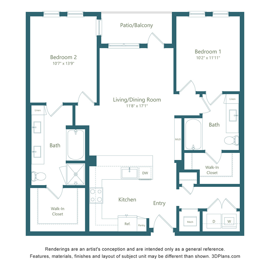 B4 | 2 Bed | 2 Bath - Color Scheme 2 floorplan layout