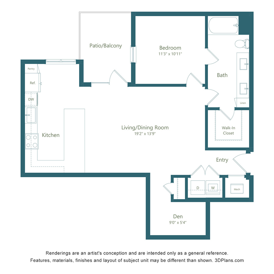 A6 | 1 Bed | 1 Bath - Color Scheme 2 floorplan layout