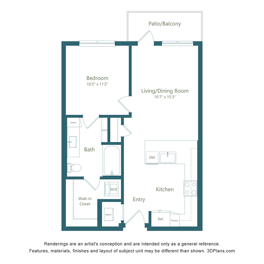 A0 | 1 Bed | 1 Bath - Color Scheme 1 floorplan layout