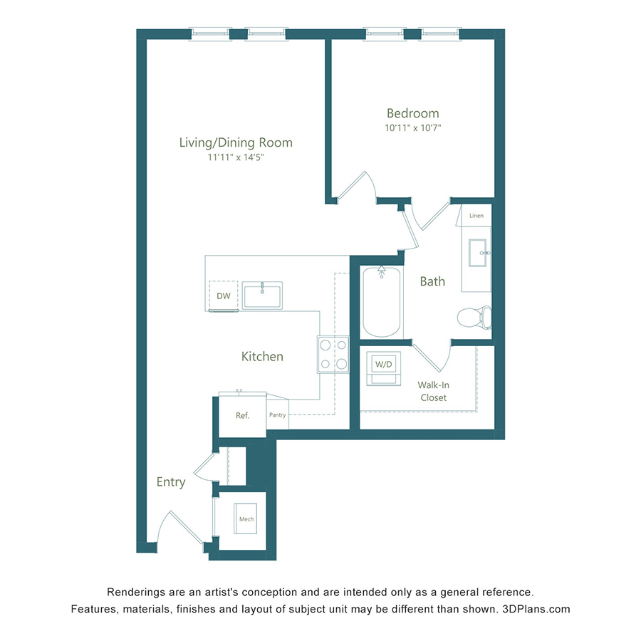A2 | 1 Bed | 1 Bath - Color Scheme 2 floorplan layout