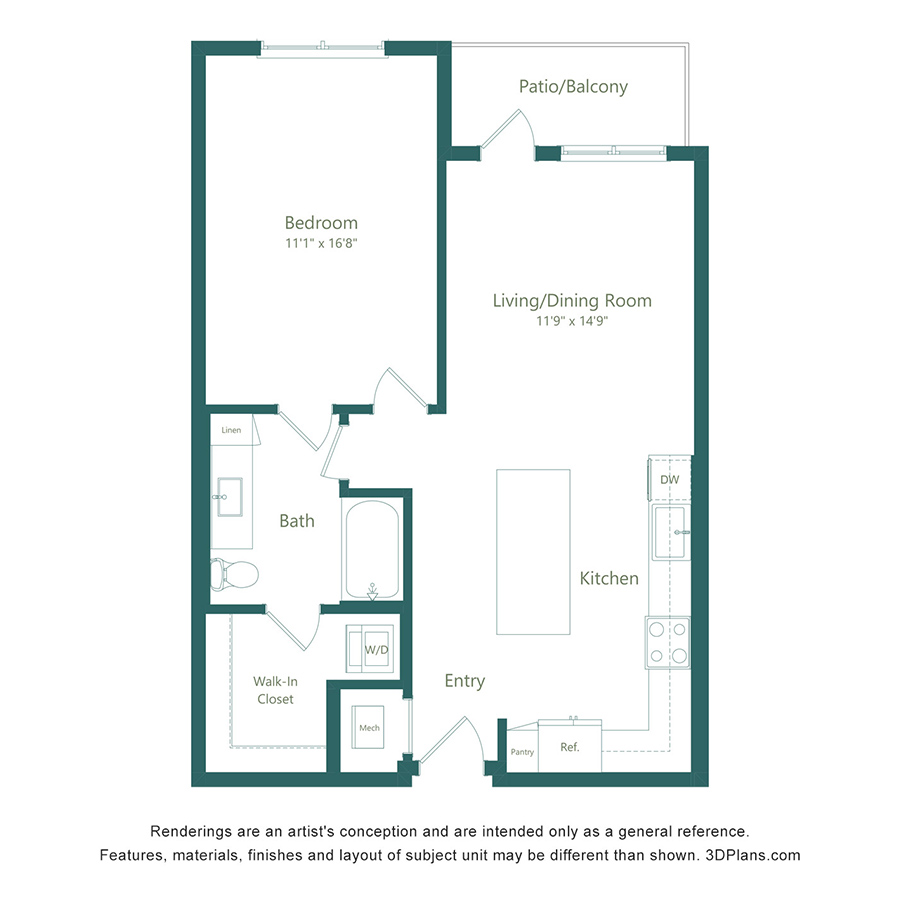 A1 ALT 2 | 1 Bed | 1 Bath - Color Scheme 1 floorplan layout