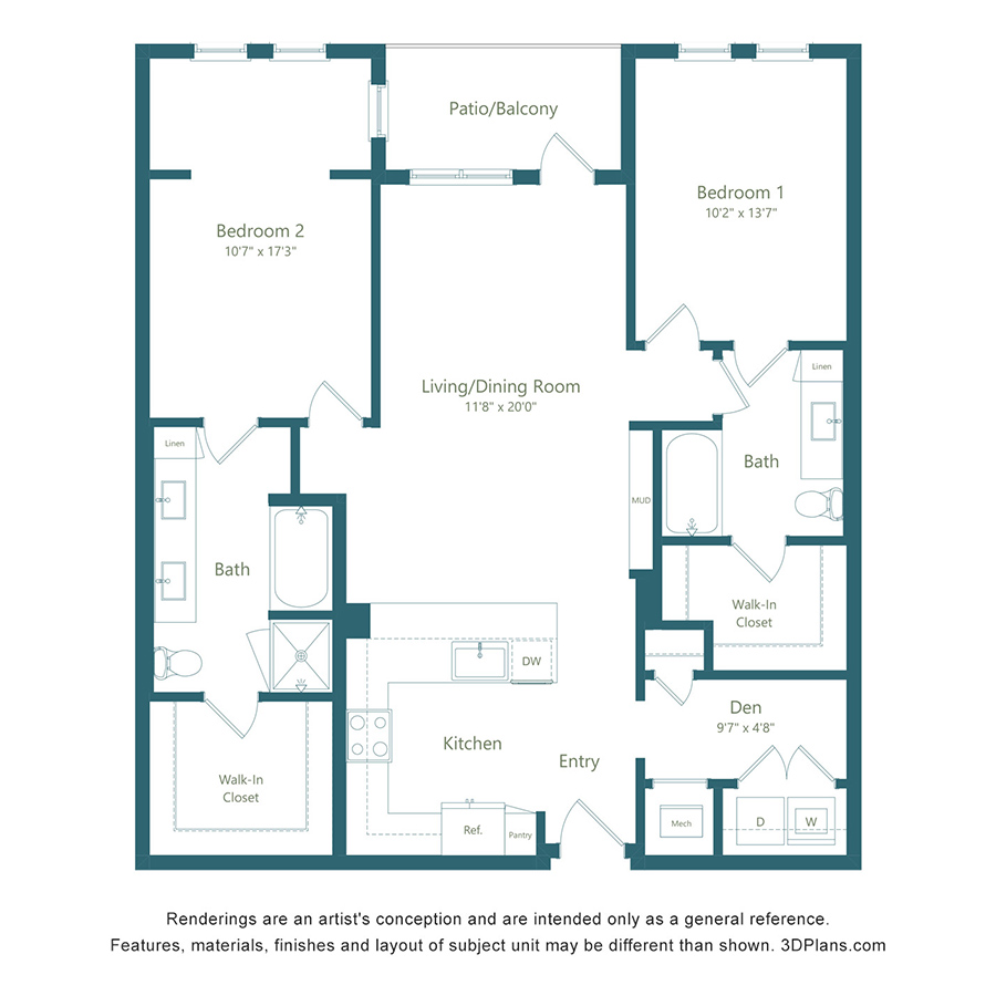 B6 | 2 Bed | 2 Bath - Color Scheme 2 floorplan layout
