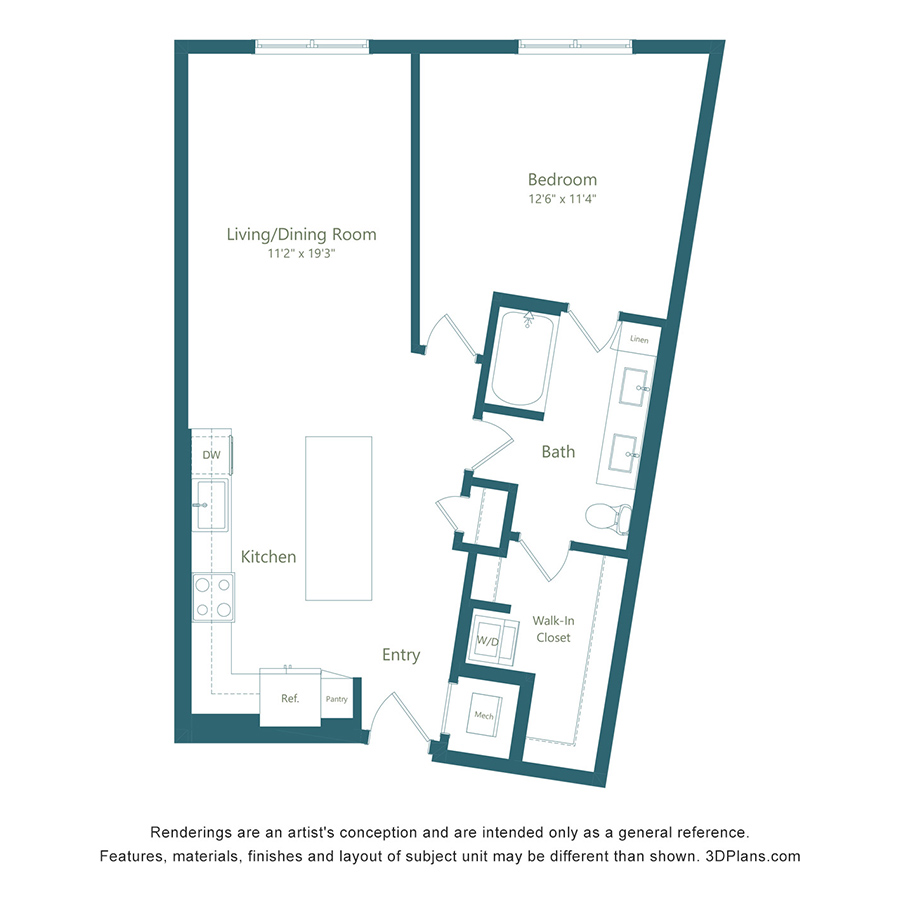 A4 | 1 Bed | 1 Bath - Color Scheme 2 floorplan layout