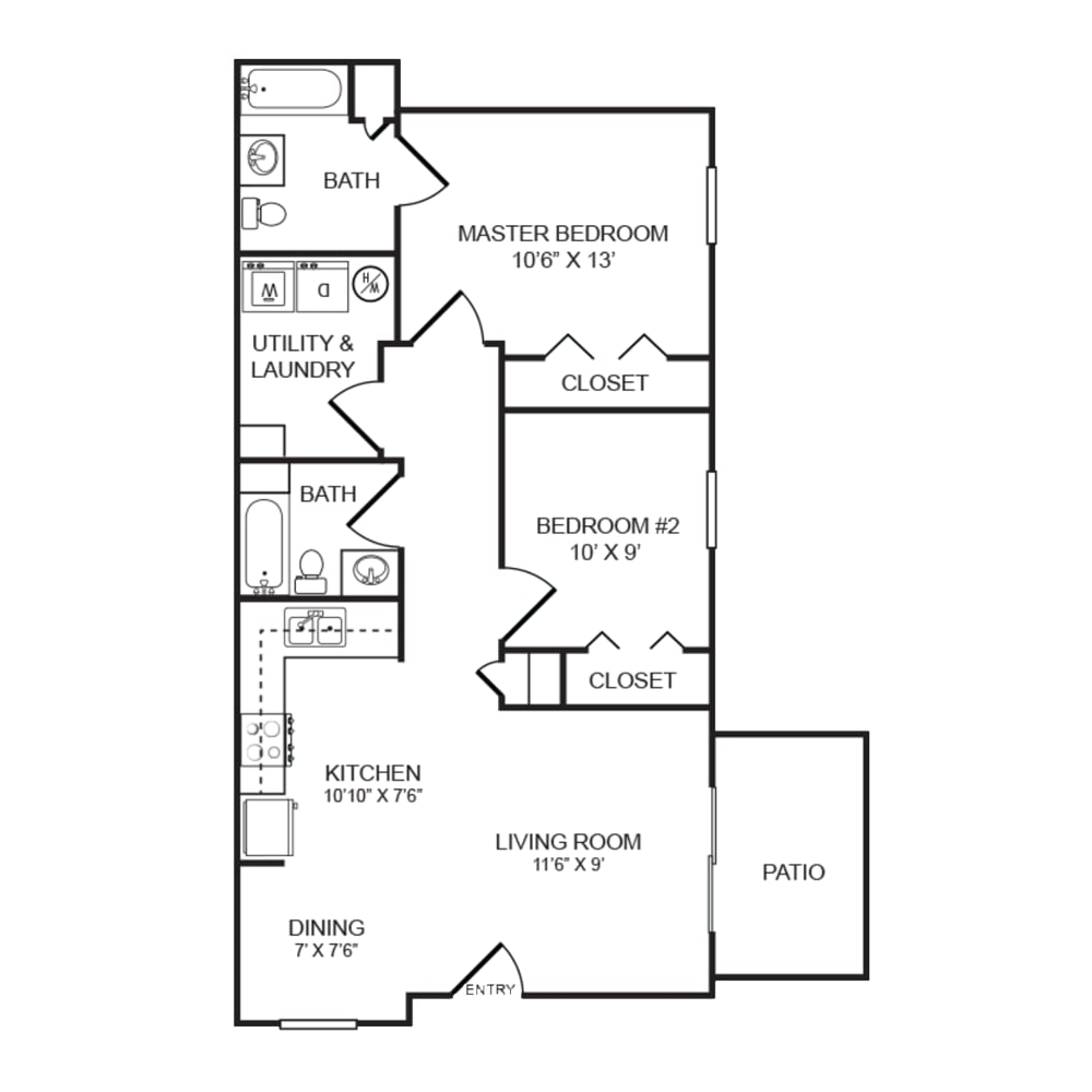 2 x 2-2x2 Flat 60 floorplan layout