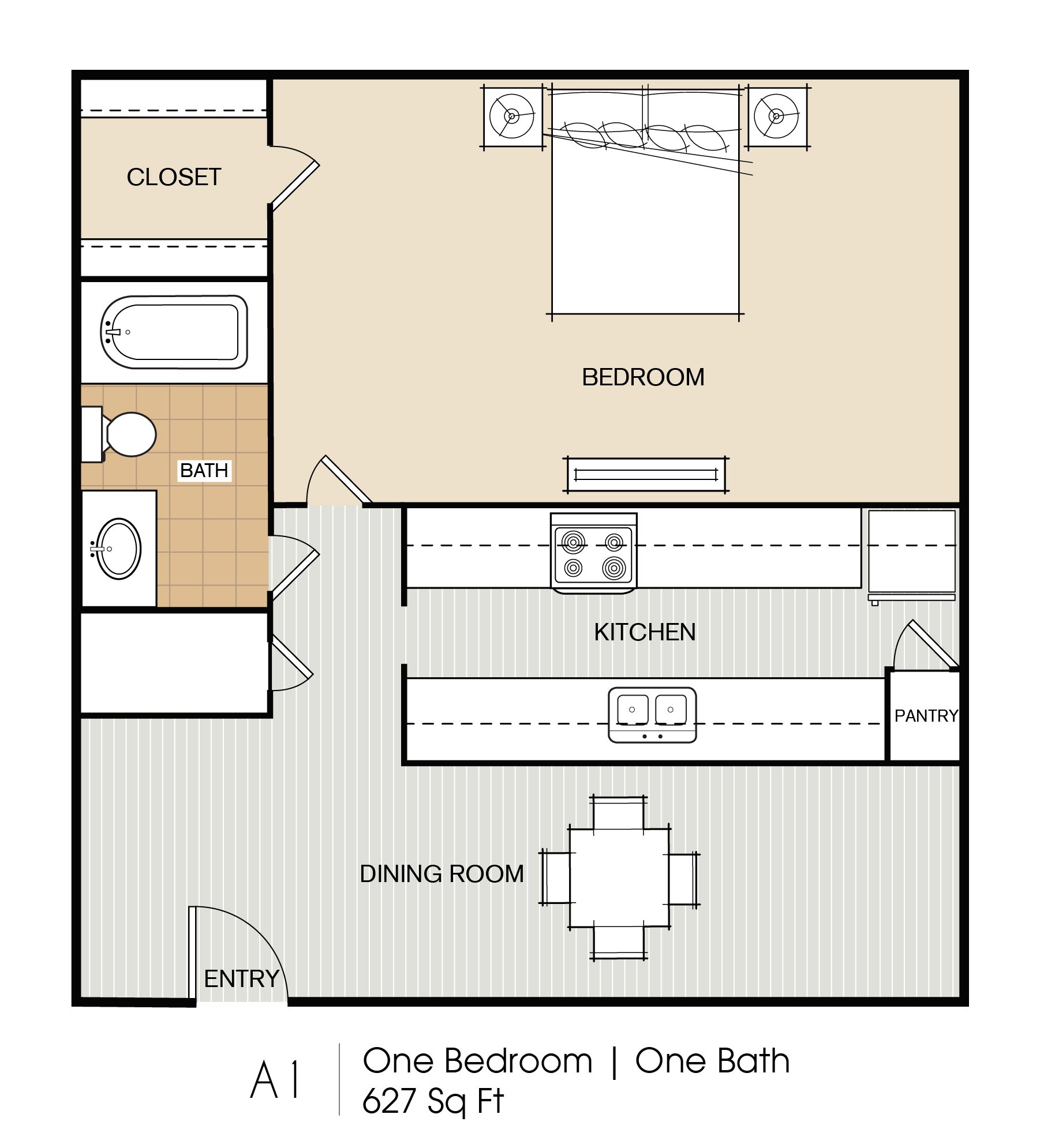 1 bed \/ 1 bath floorplan layout