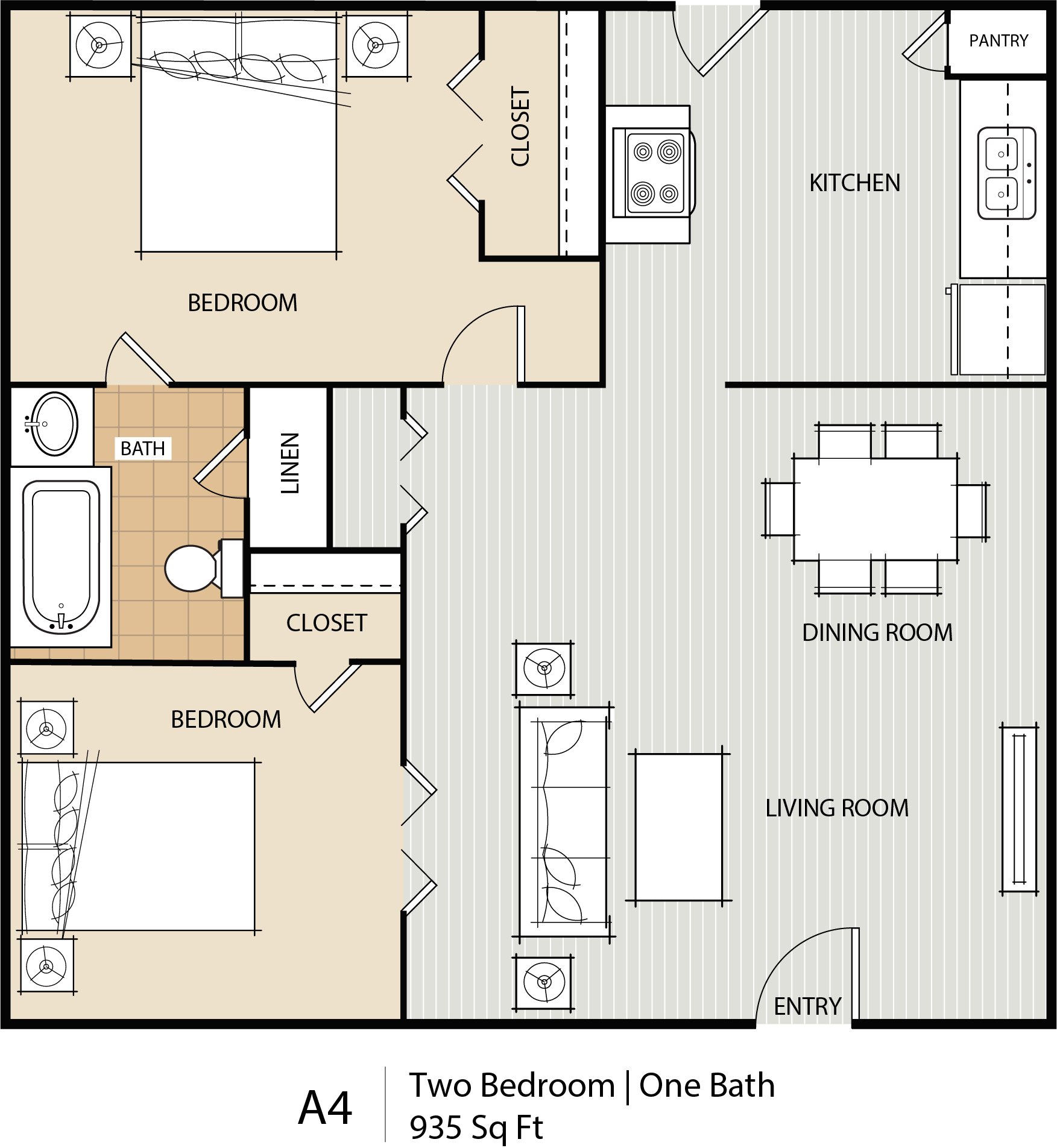 2 bed \/ 1 bath floorplan layout