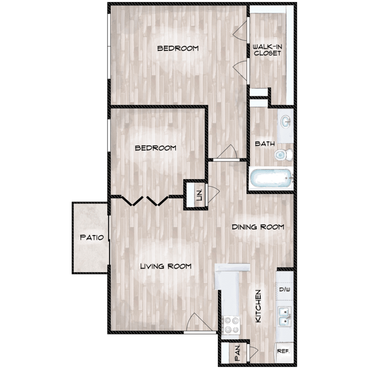2 Bed 1 Bath C floorplan layout