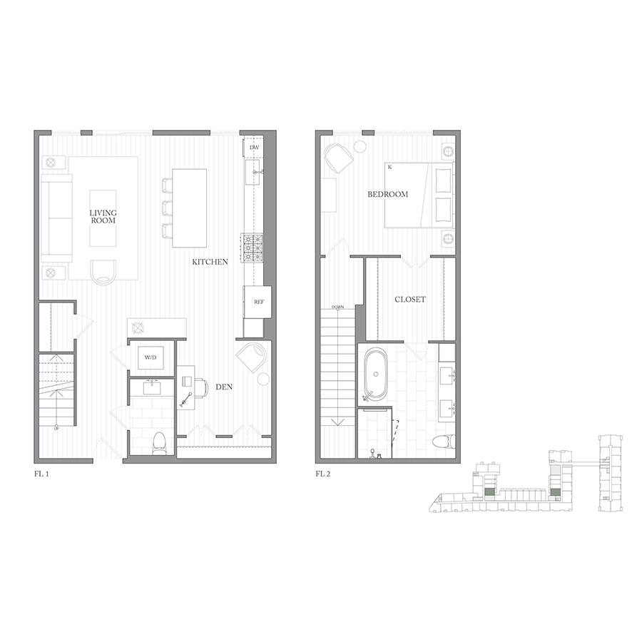 Townhouse 1X floorplan layout