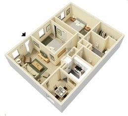 2 Bedroom, 1.5 Bathroom floorplan layout