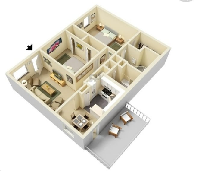 2 Bedroom, 2 Bathroom floorplan layout