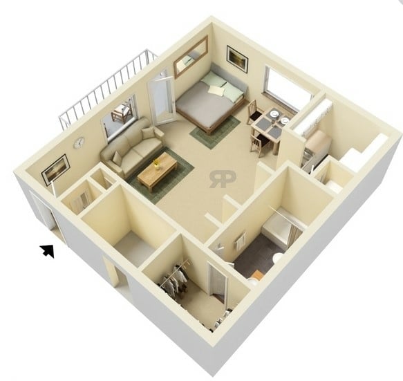 0 Bedroom, 1 Bathroom floorplan layout