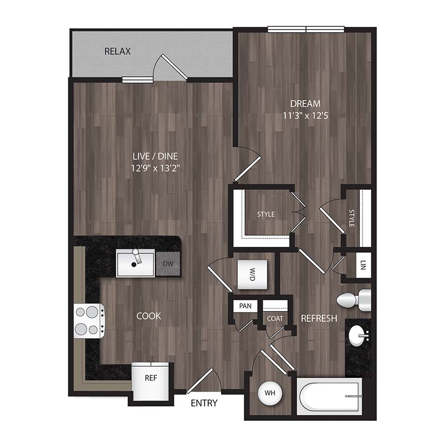 A1 - 1X1 floorplan layout