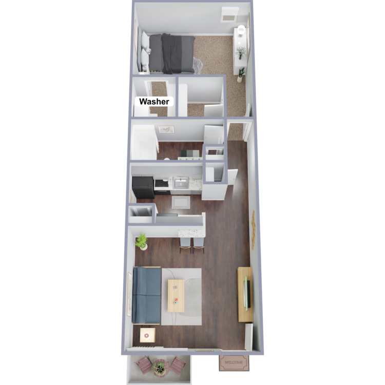 1 Bed, 1 Bath Washer/Dryer floorplan layout