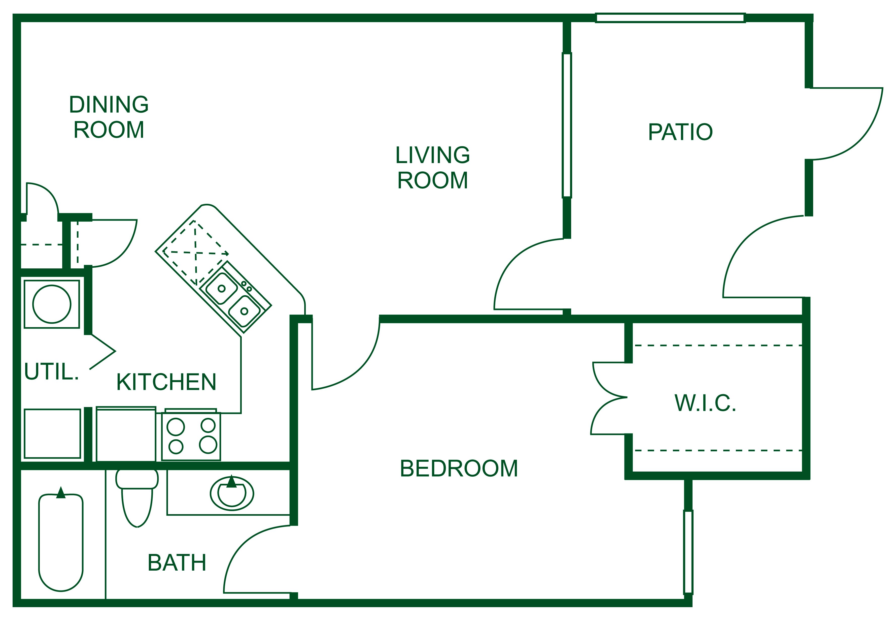 One Bedroom One Bathroom-A 60 floorplan layout