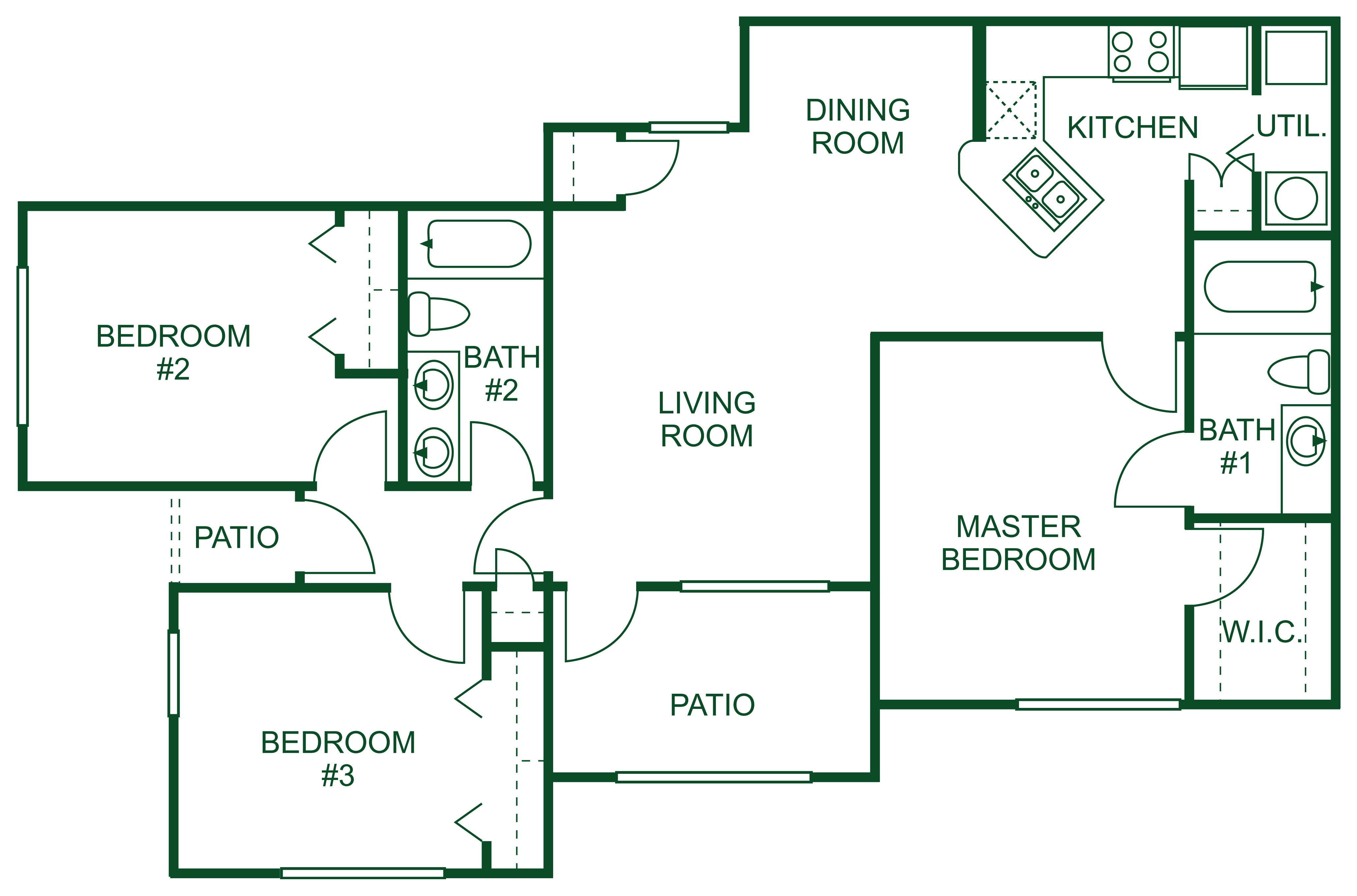Three Bedroom Two Bathroom-D 60 floorplan layout