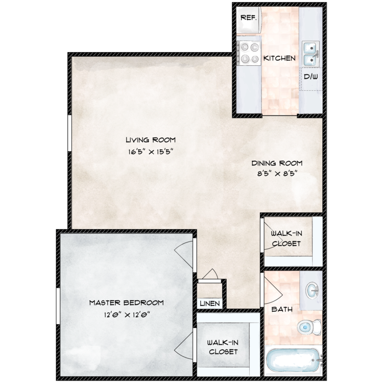 1 Bed 1 Bath floorplan layout