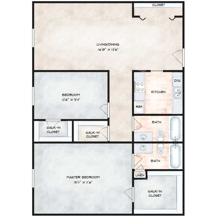 2 Bed 2 Bath B floorplan layout