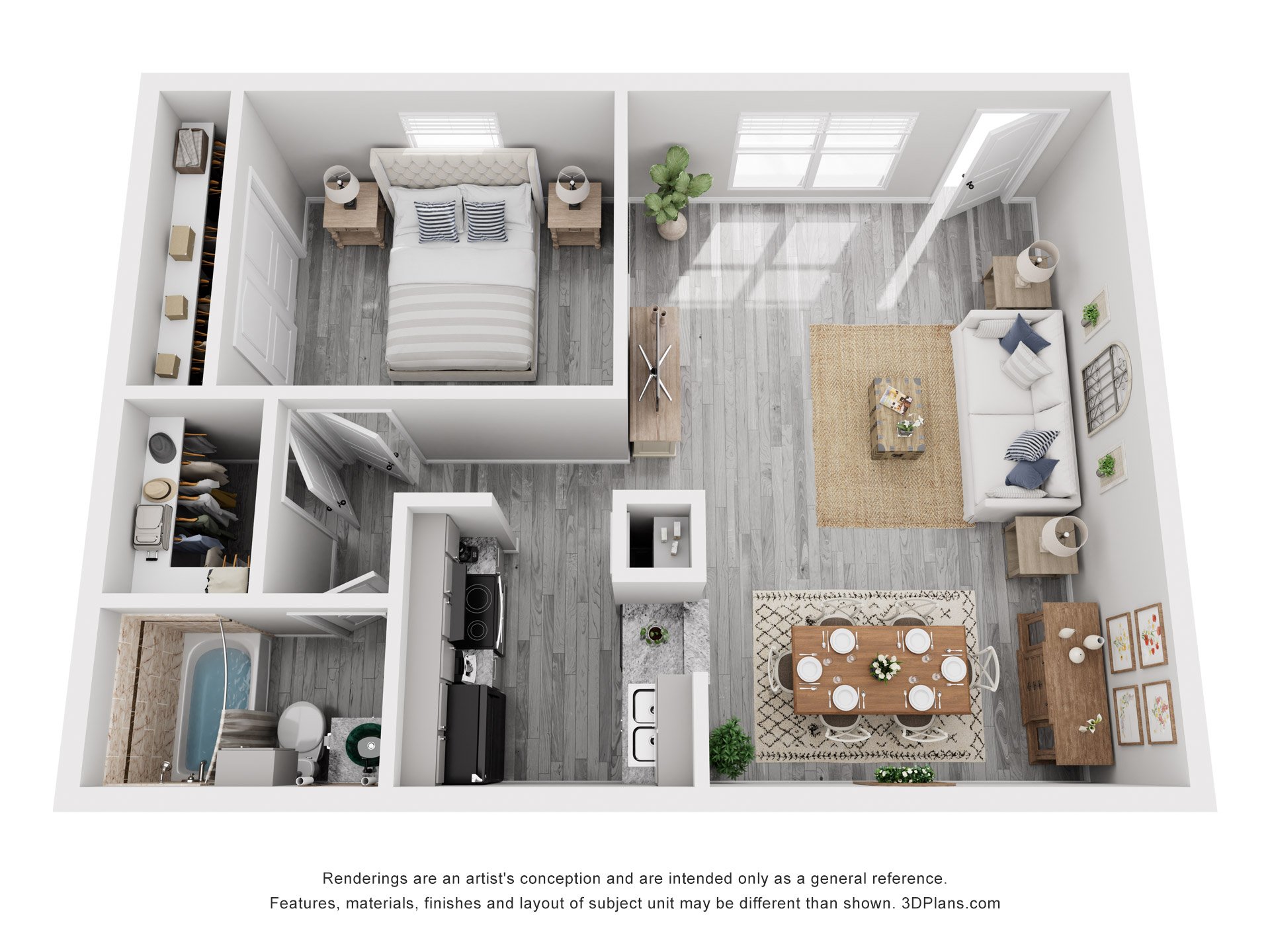 1 Bed 1 Bath Lux Reno floorplan layout