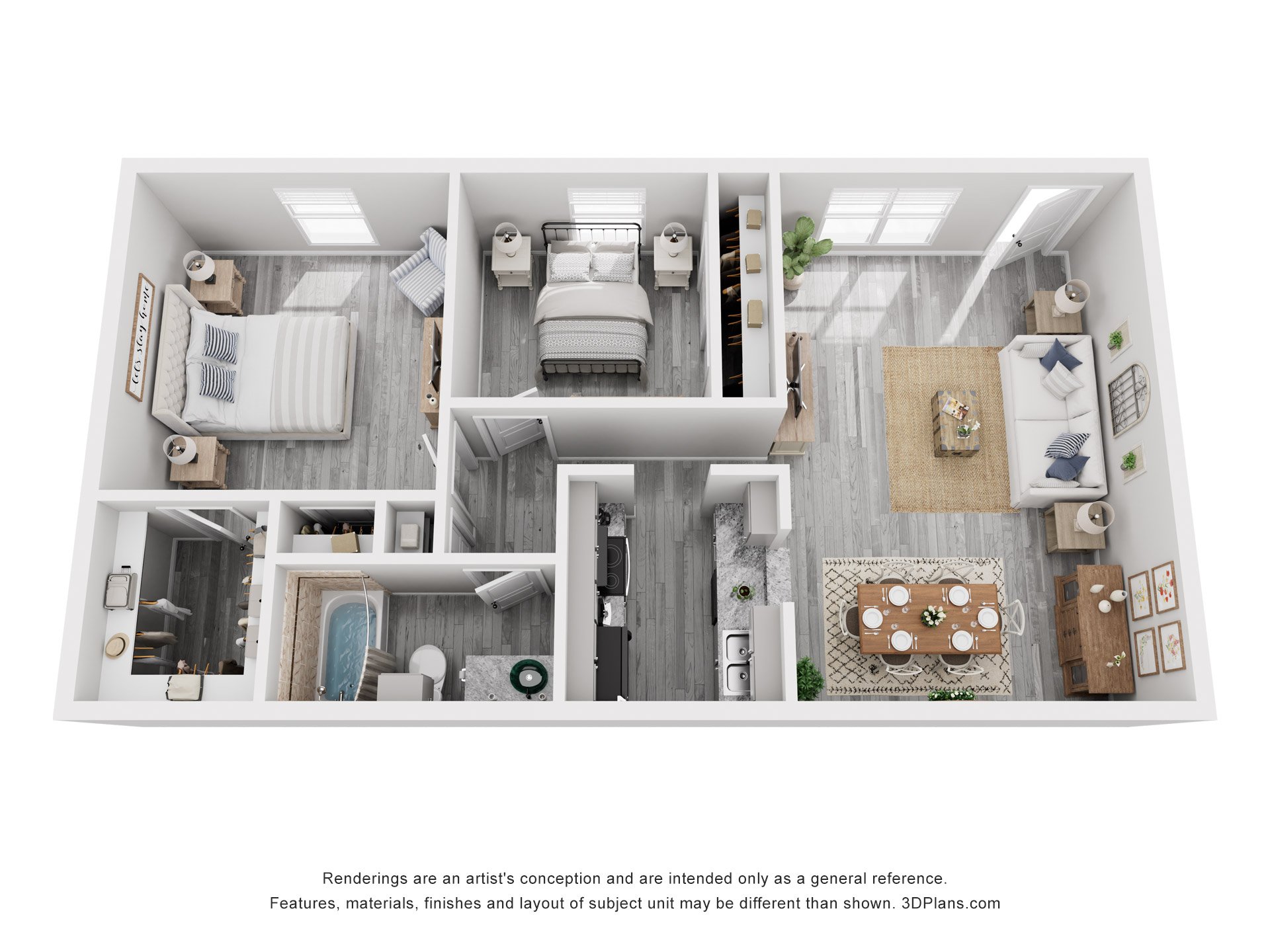 2 Bed 1 Bath Lux Reno floorplan layout