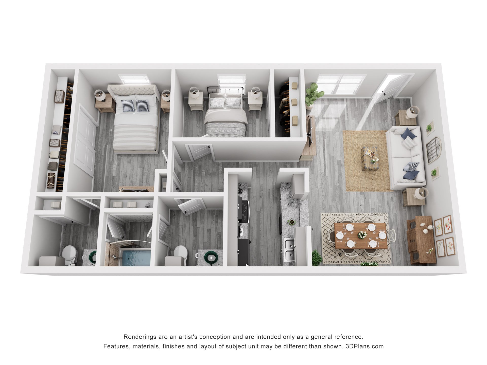 2 Bed 1.5 Bath Lux Reno floorplan layout