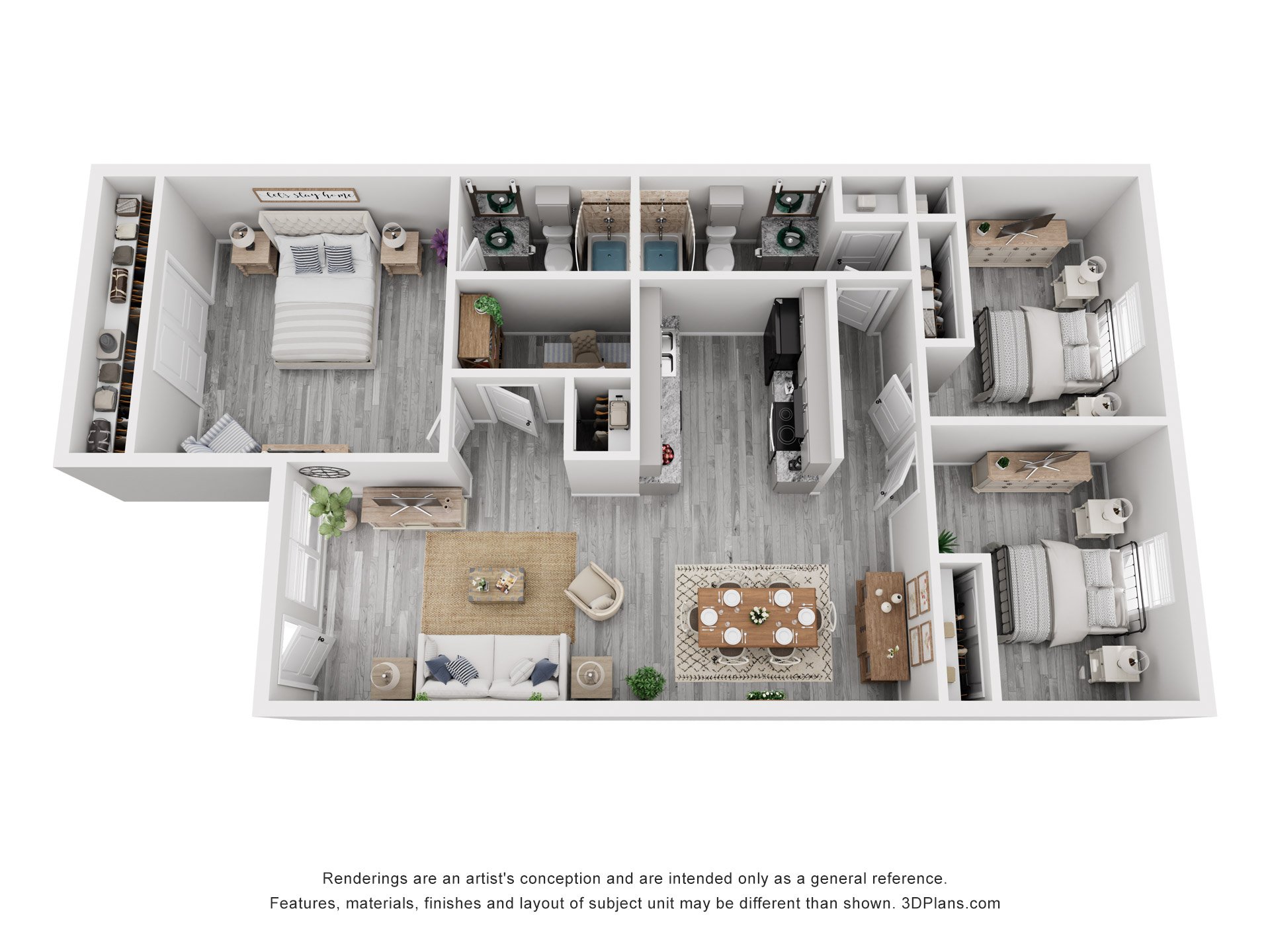 3 Bed 2 Bath Lux Reno floorplan layout