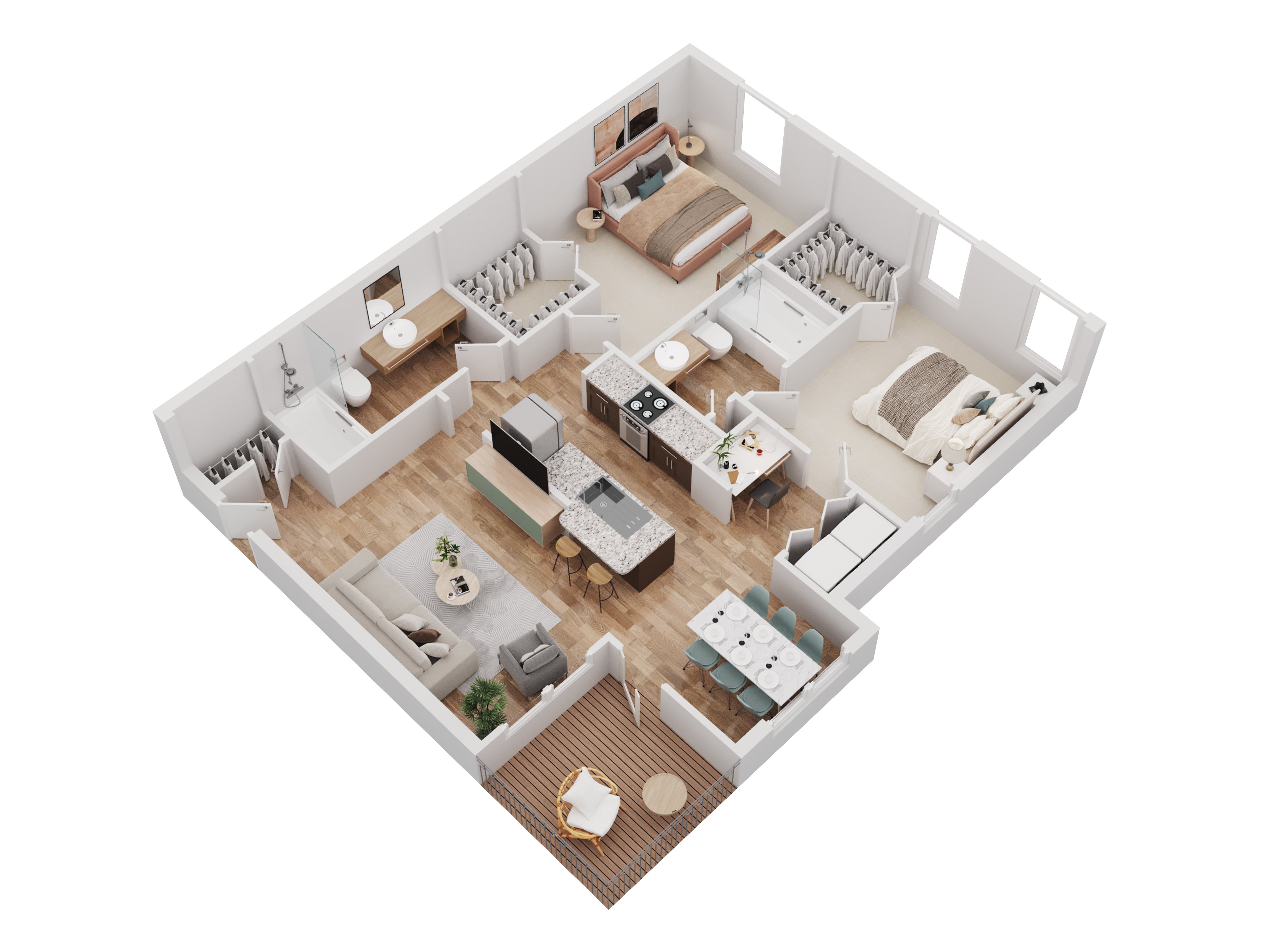 2 Bedroom 2 Bathroom - B1 floorplan layout
