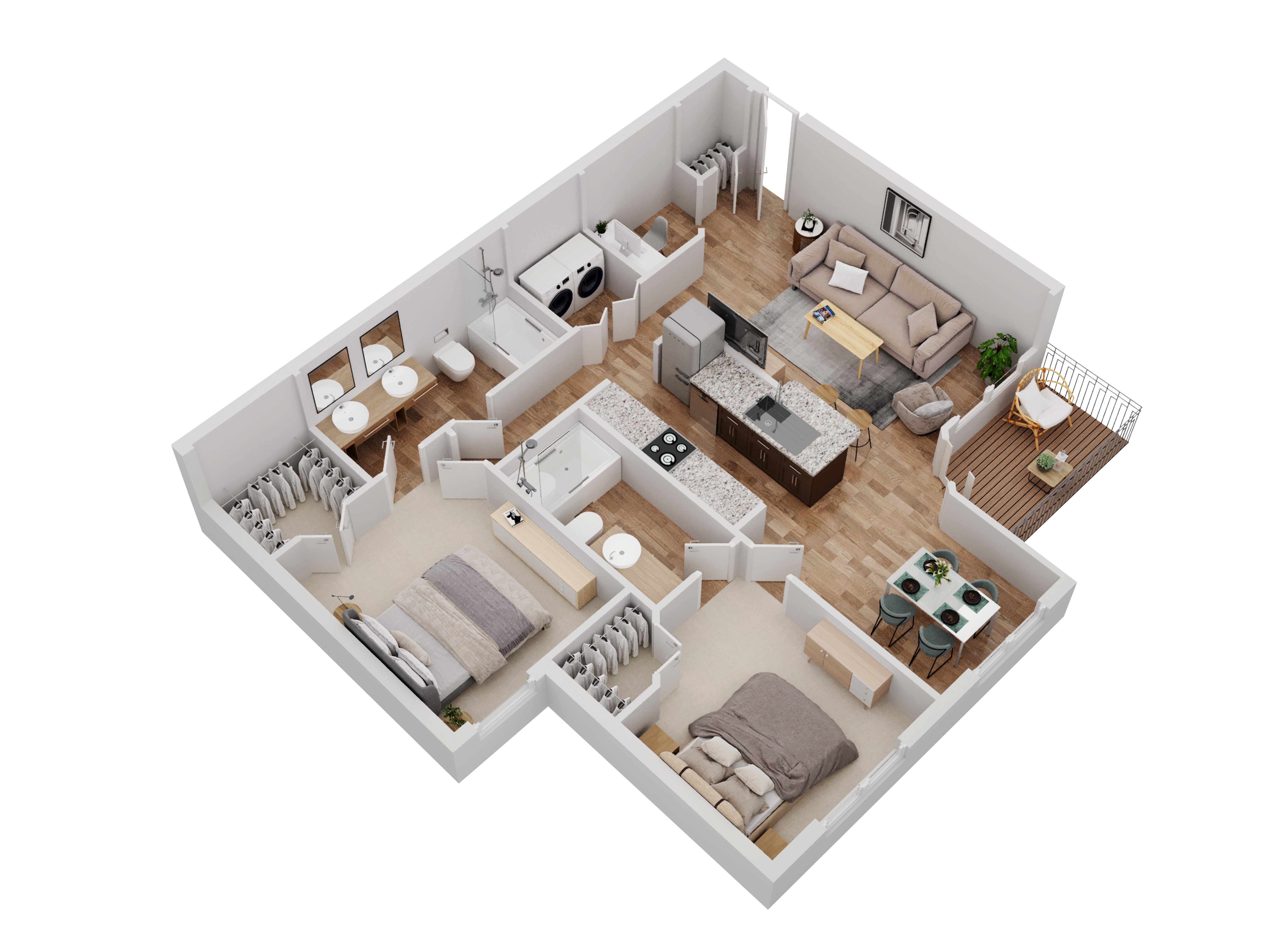 2 Bedroom 2 Bathroom - B4 floorplan layout