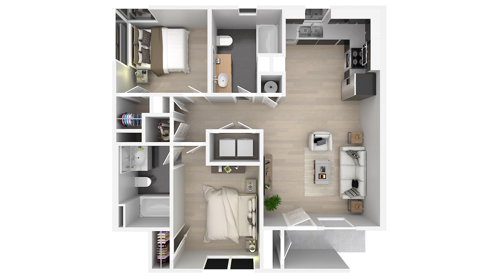 2 Bedroom, 2 Bathrooms, Upstairs floorplan layout
