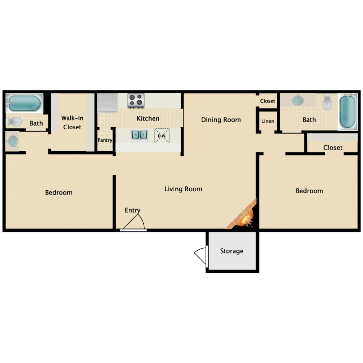 2 Bed 2 Bath A floorplan layout