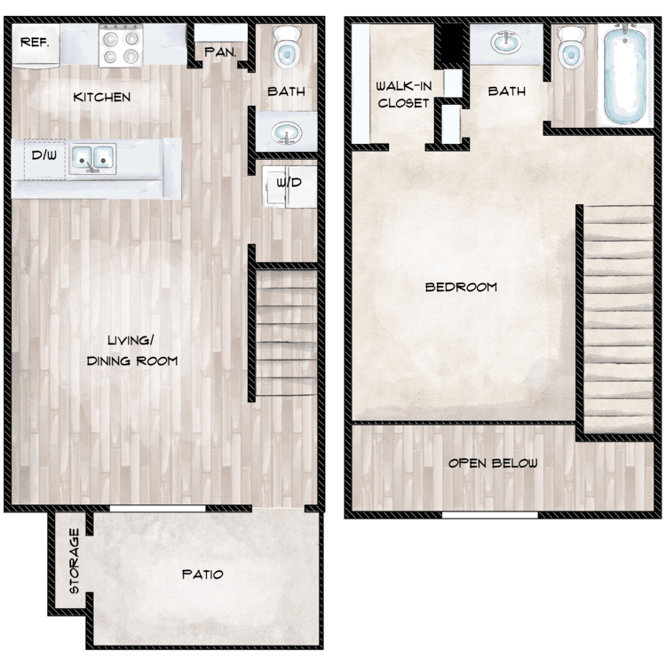 1 Bed Townhome floorplan layout