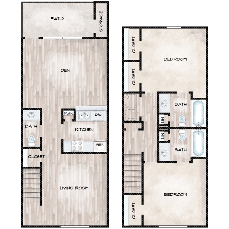 2 Bed Townhome floorplan layout