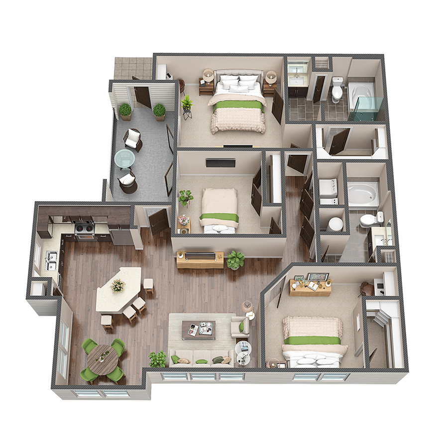 C2-HC - 3x2 floorplan layout