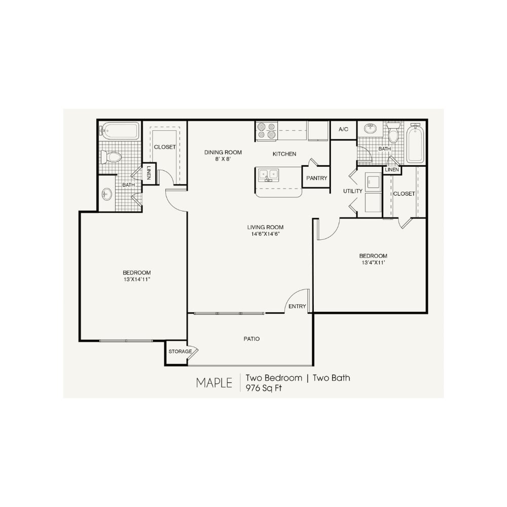 2 bedroom 2 bathroom floorplan layout