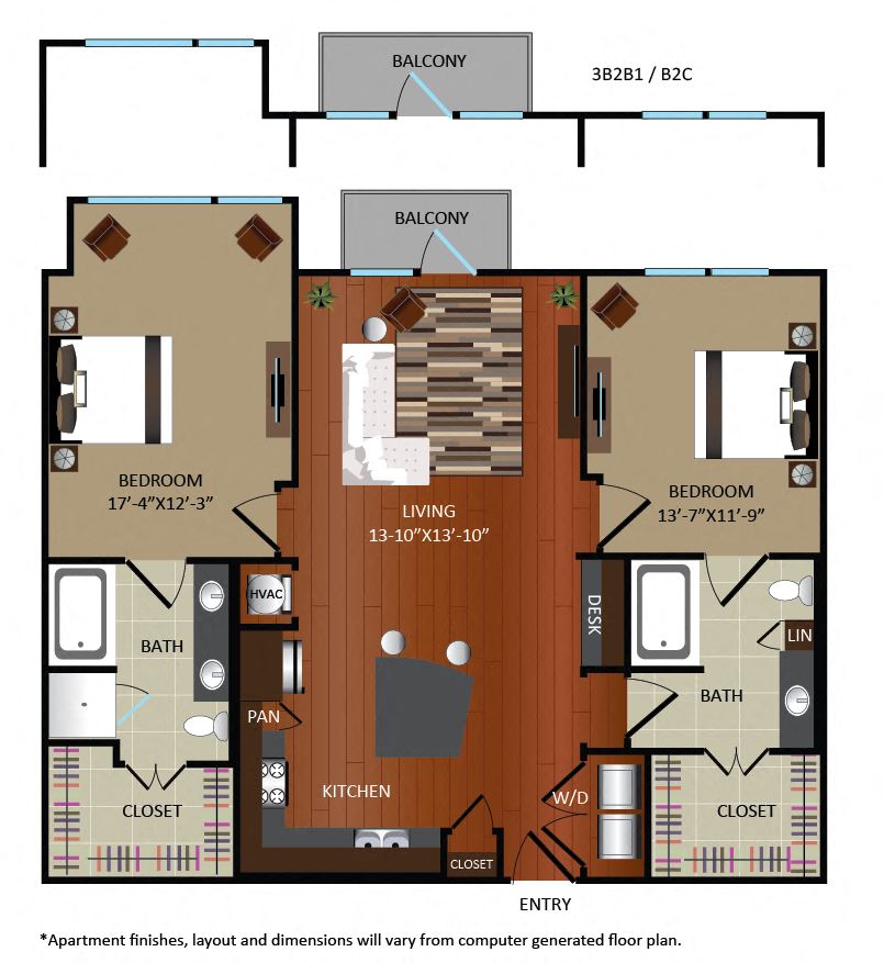 3B2B-1 floorplan layout