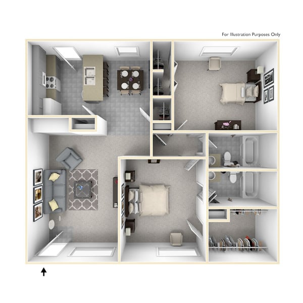 2 bedroom 2 bath floorplan layout