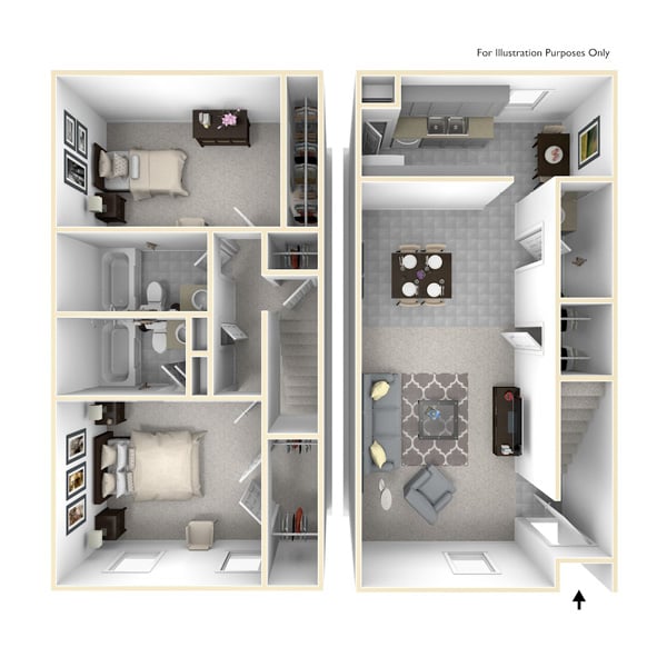 2 bedroom 2.5 bath floorplan layout