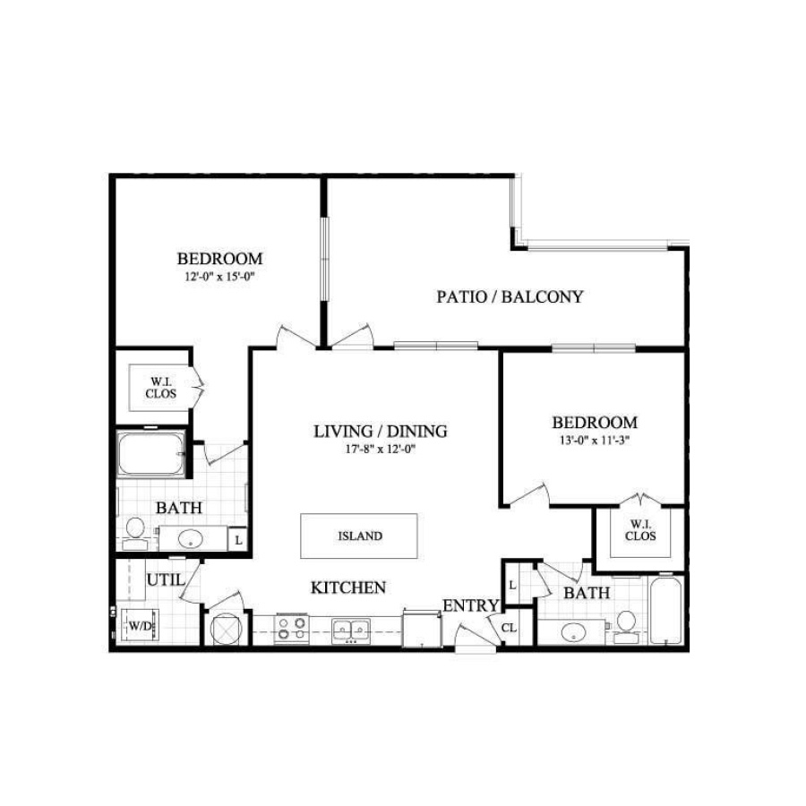 B3 1100sf 2/2 floorplan layout