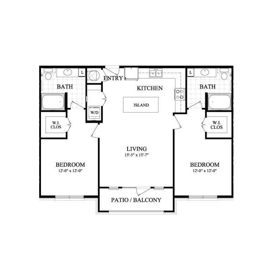 B1 1092sf 2/2 floorplan layout