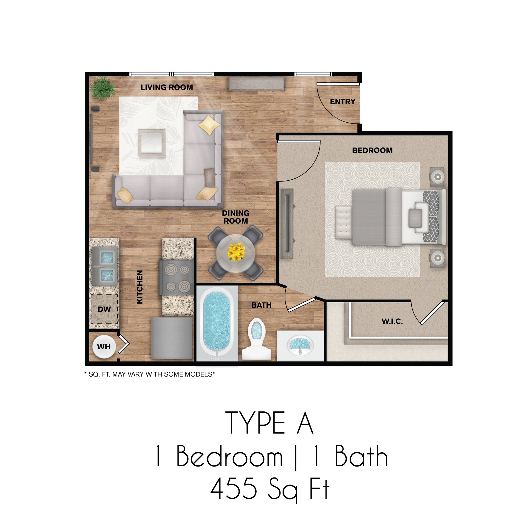 1 Bedroom 1 Bathroom floorplan layout