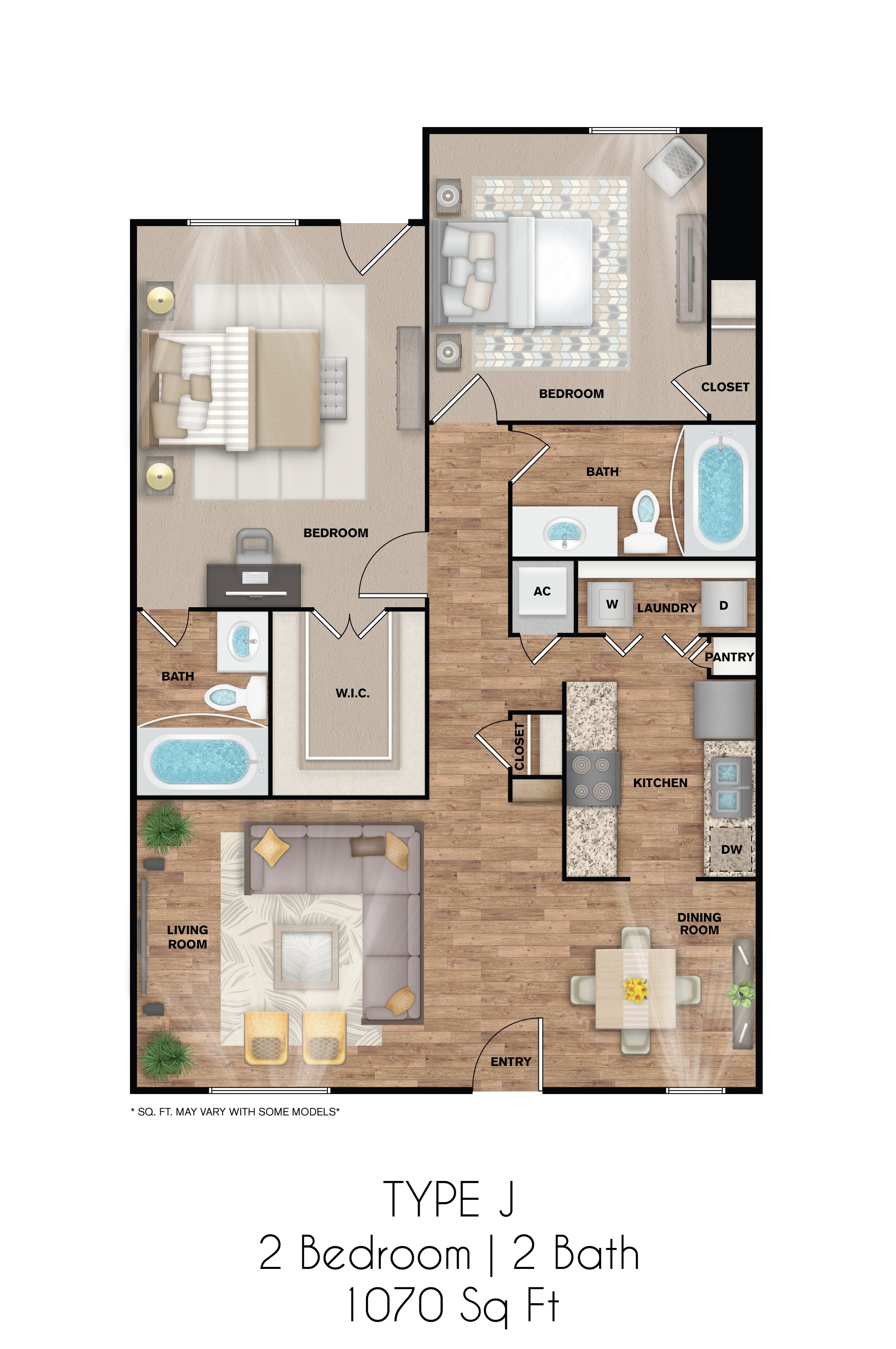 2 Bedroom 2 Bathroom floorplan layout