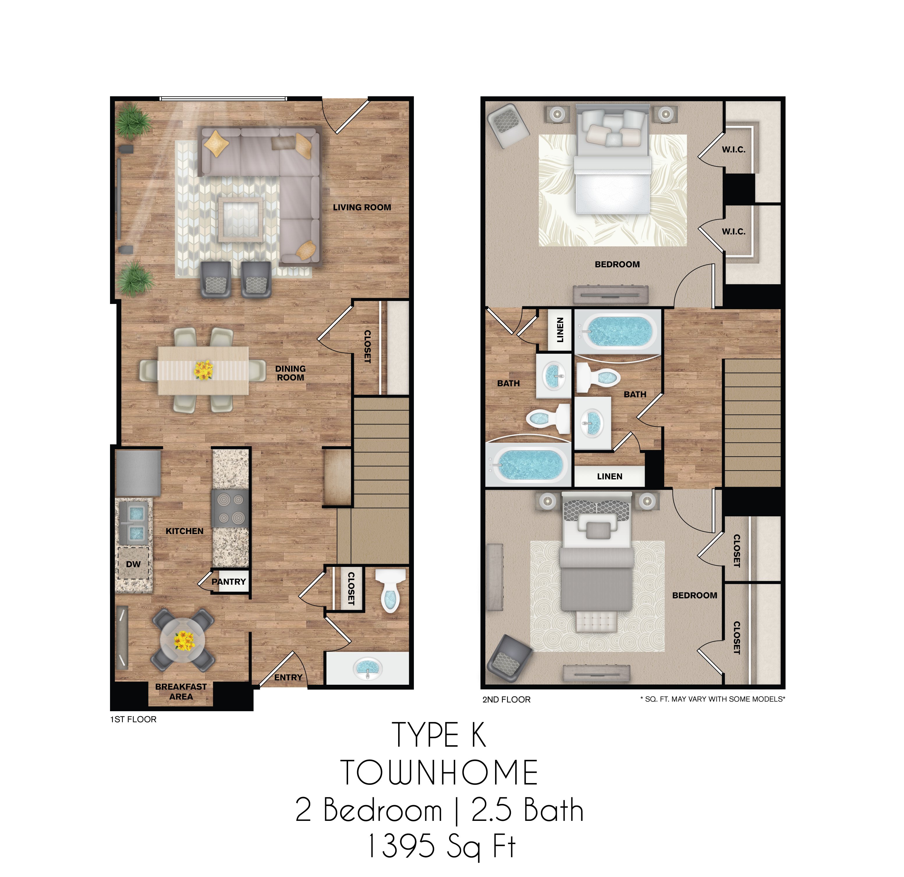 2 Bedroom 2.5 Bathroom floorplan layout
